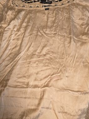 White House Black Market Silk Cream Blouse with Beaded Neckline